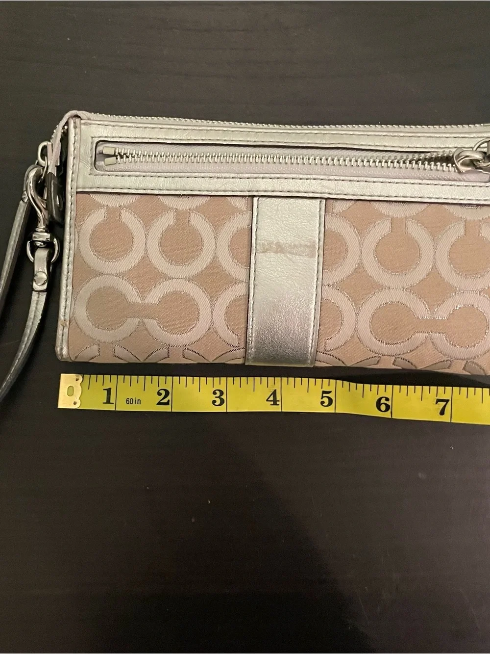 Coach Metallic Silver and Beige Signature Wristlet